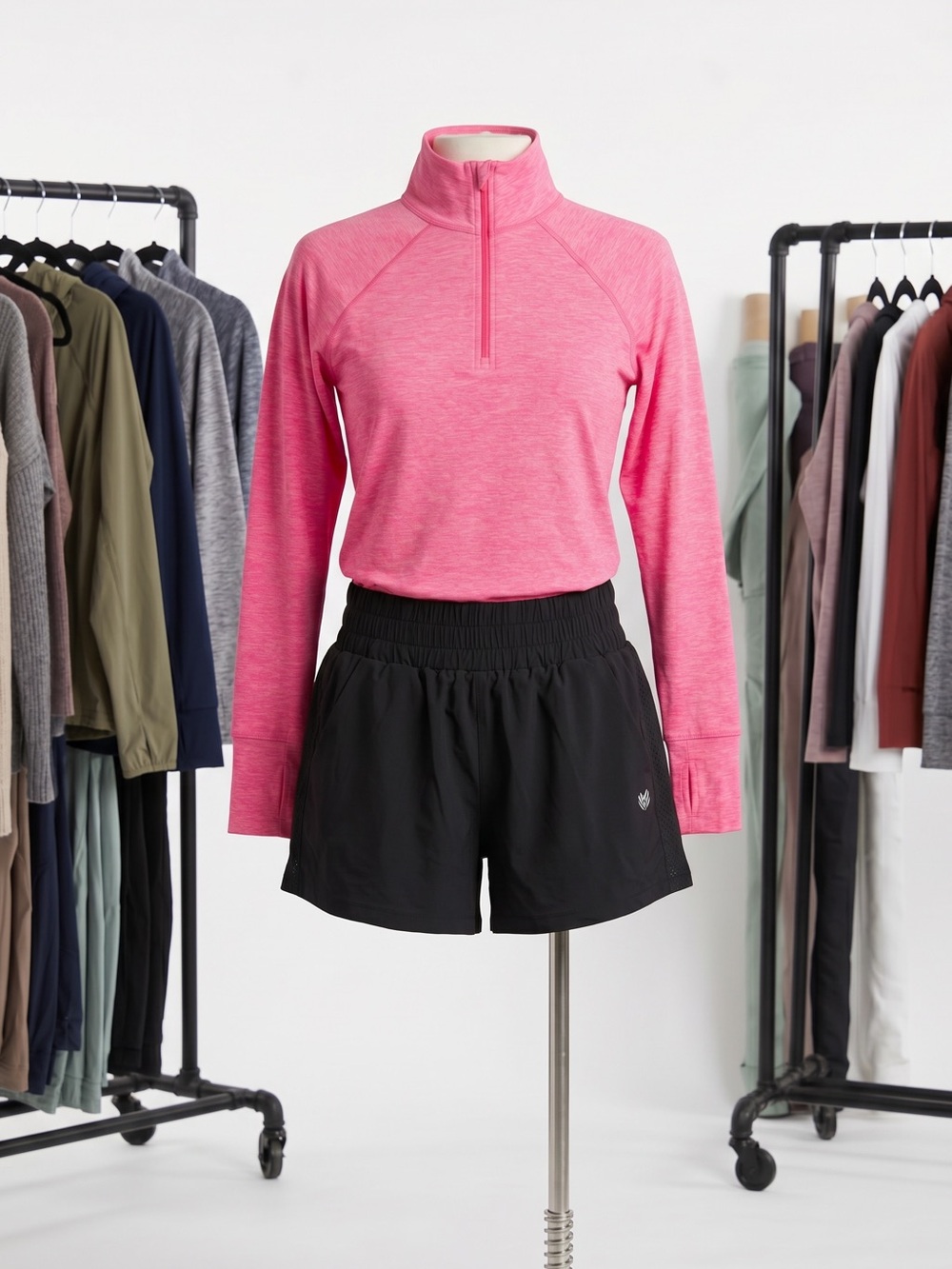 Ideology Pink Quarter-Zip Top with Black Athletic Shorts